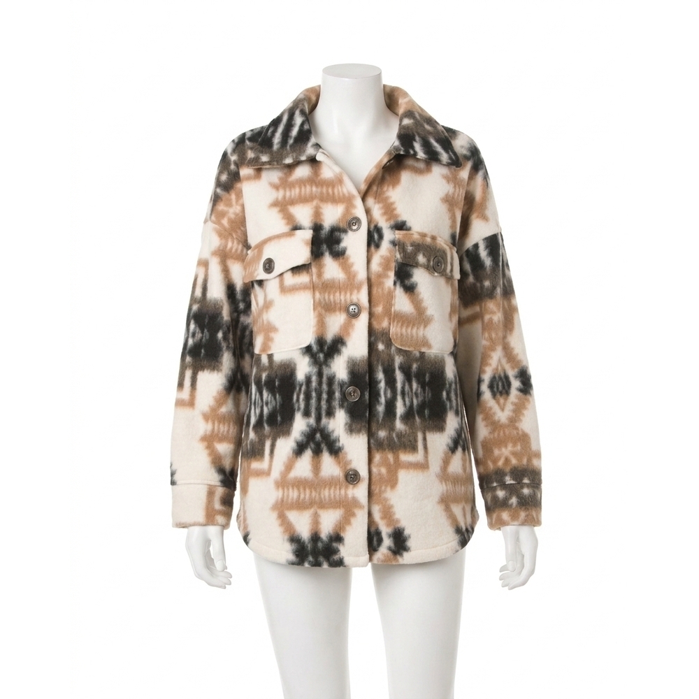 NEW ELAN aztec print coat in camel